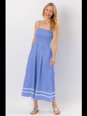 Sail to Sable Blue Gingham RicRac Midi Dress Size Small